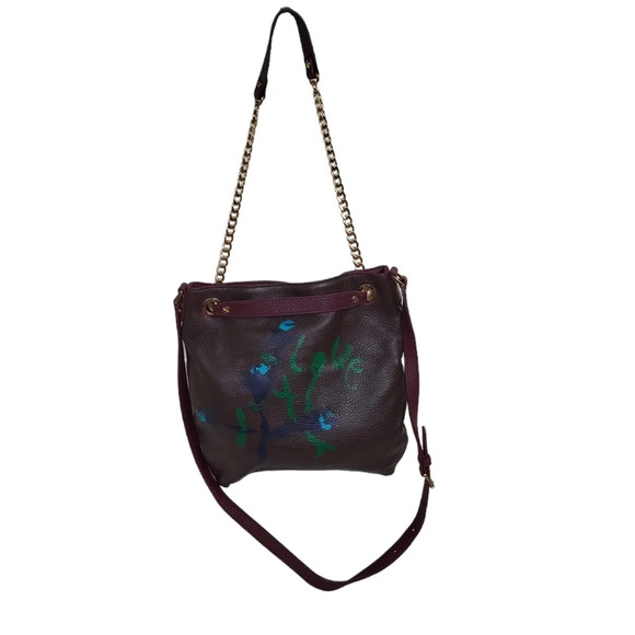 Michael Kors Handpainted Tote Cross body Leather Chain Shoulder Gold Tone - Picture 5 of 11